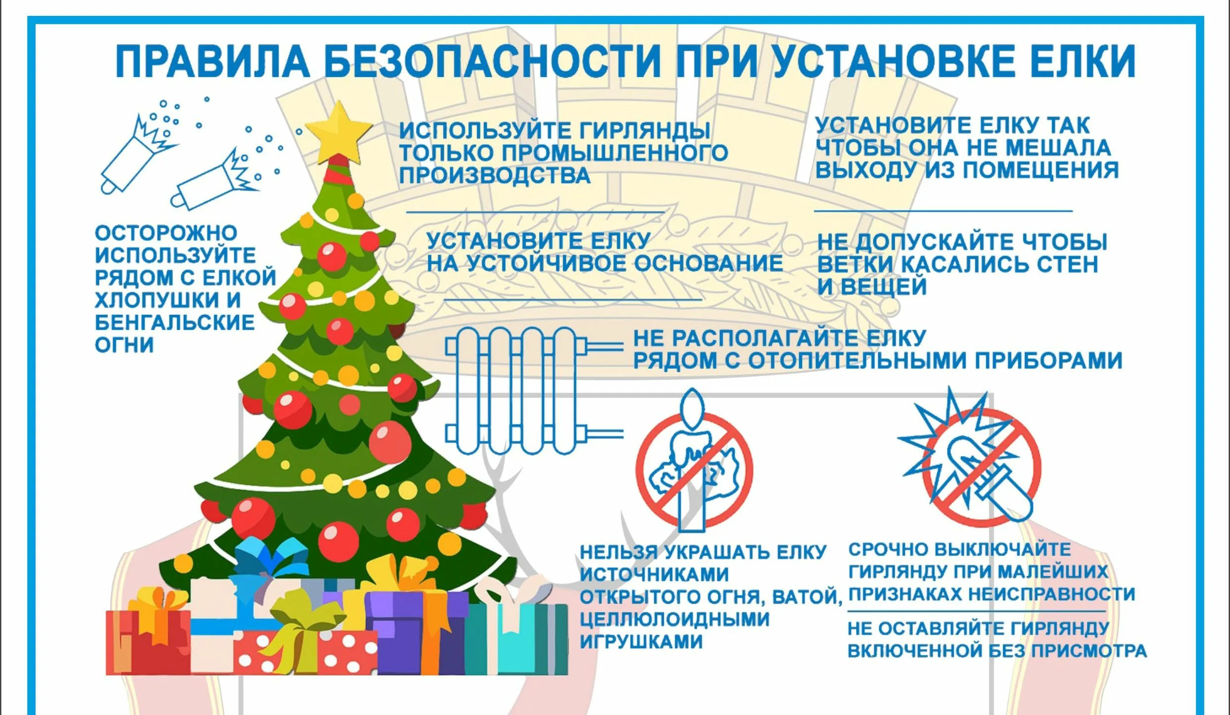 Меры пожарной безопасности при установке новогодней ёлки.